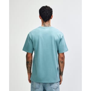 A unisex short sleeve T-shirt in a light blue hue, featuring a simple design and no visible logo.
