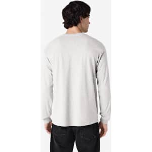 A light grey long sleeve T-shirt from the back, featuring a simple design and a logo on the back.