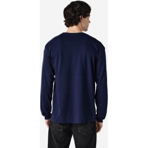 A navy long sleeve t-shirt with a logo on the back. The fabric appears heavy cotton.