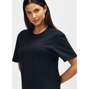 A black Gildan Softstyle adult T-shirt displayed on a male model against a neutral background.