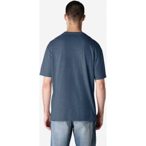 A back view of a blue Gildan Softstyle adult t-shirt, showcasing a simple design and relaxed fit.