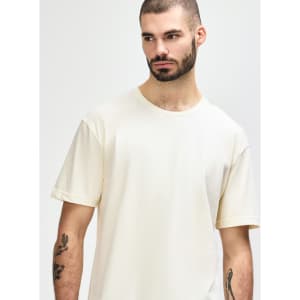 A white adult T-shirt featuring a relaxed fit, with a crew neckline and no visible logos.