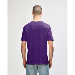 A purple Gildan Softstyle adult T-shirt displayed from the back, featuring a simple design.