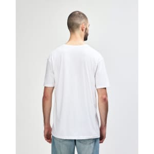 A white Gildan Softstyle adult t-shirt displayed from the back, with a plain design and no visible branding.