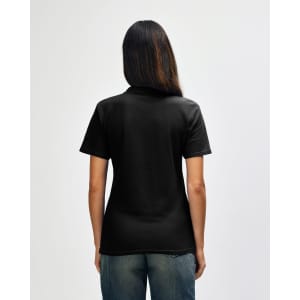 A black and red Gildan Softstyle ladies' double pique polo, featuring a back view of the garment.