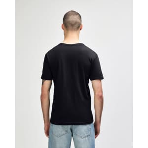 A black adult v-neck t-shirt displayed from the back, featuring a plain design and a brand logo.