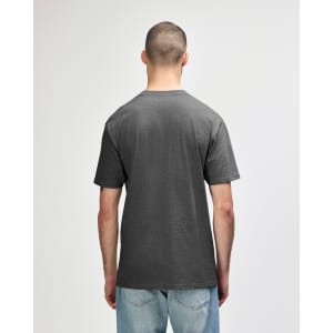 A grey Gildan Softstyle adult midweight T-shirt, viewed from the back, featuring short sleeves and a simple design.