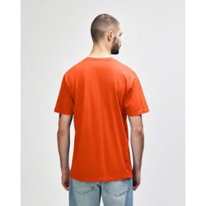 An orange adult midweight T-shirt viewed from the back, featuring short sleeves and a slightly relaxed fit.