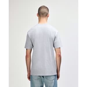 A man wearing a grey Gildan Softstyle adult midweight T-shirt, viewed from the back.