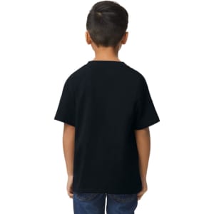 A black youth t-shirt displayed from the back, featuring a simple design and short sleeves.