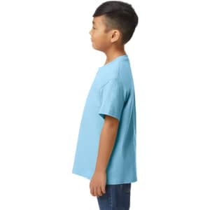 A blue youth midweight T-shirt featuring a plain back view, suitable for casual wear.