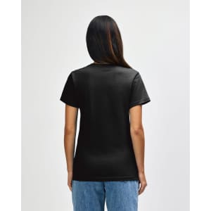 A black midweight t-shirt designed for ladies, featuring a simple back view. It has a logo on the lower back.