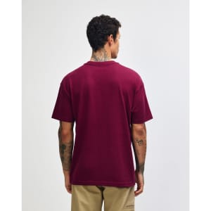 A maroon American Apparel Super Heavyweight T-Shirt displayed from the back, featuring a plain design and a logo.