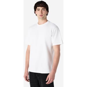 A white Gildan Hammer adult T-shirt displayed on a male model against a plain background, featuring a logo.