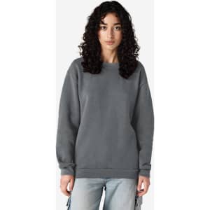 A unisex crewneck sweatshirt in grey, featuring a relaxed fit and long sleeves. It has a subtle logo branding.