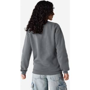 A unisex crewneck sweatshirt in grey, featuring a plain design and a logo on the back.