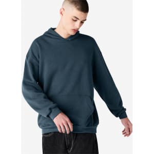 A unisex hooded sweatshirt in a deep teal colour, featuring a kangaroo pocket and a relaxed fit.