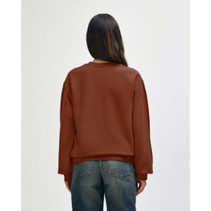 A brown Gildan Softstyle adult sweatshirt viewed from the back, featuring long sleeves and a relaxed fit.