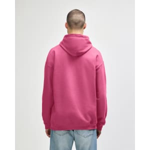 A pink adult hooded sweatshirt with a back view, featuring a hood and long sleeves. The fabric appears soft and casual.