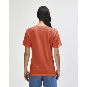 A back view of an orange American Apparel Tri-Blend T-shirt, featuring short sleeves and a casual fit.