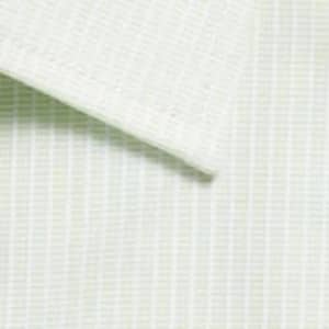 A light green button-up shirt with a subtle check pattern and a folded collar. It features branding on the label.
