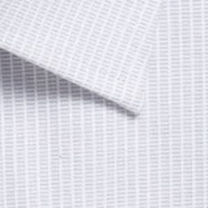 A button-up shirt featuring a white base with a subtle patterned texture, showcasing a collar detail.