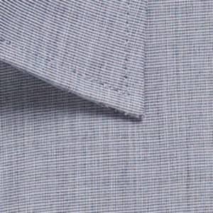 A button-up shirt with a textured pattern in shades of grey, featuring a point collar and a branded logo.
