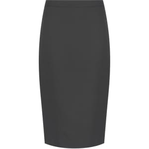 A dark grey longline pencil skirt with a sleek, fitted design and a simple waistband.