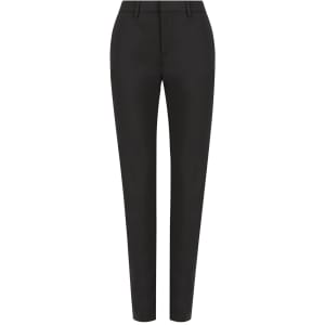 A pair of black elastic back pants with a tailored fit and a neat finish. Features branding logo.