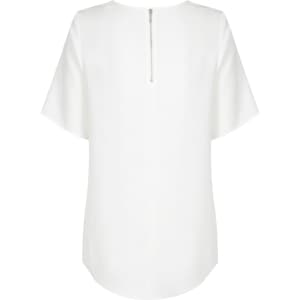 A white short sleeve shirt featuring a back zipper and a smooth finish. The shirt has a simple design with no visible logos.