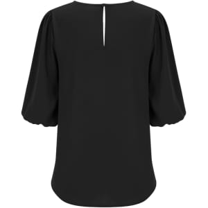 A black puff sleeve top featuring a back keyhole detail and soft fabric, categorized under T-shirts.