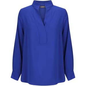 Asha Long Sleeve Top in a vibrant blue, featuring a v-neck and long sleeves, with a simple logo.