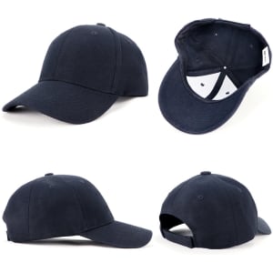 A navy wool blend cap with a curved peak, featuring an adjustable strap and a logo on the side.