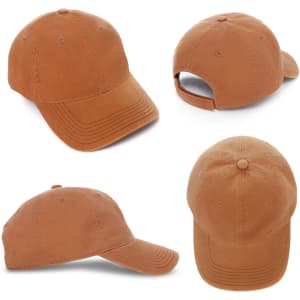 A brown enzyme washed cap with a curved brim and adjustable strap. It features a logo on the side.