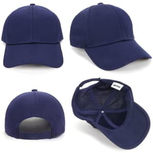 A navy blue cotton cap featuring a structured design and adjustable back, with a logo on the interior.