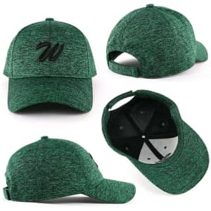 A green cap with a textured pattern and a logo, viewed from multiple angles, including inside.