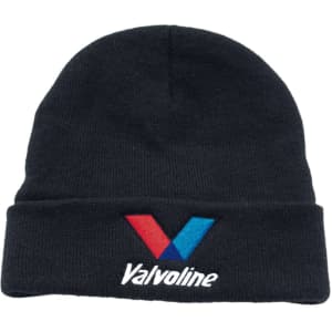 Acrylic beanie in black with a logo featuring red and blue colours on the front. Thinsulate lining for warmth.