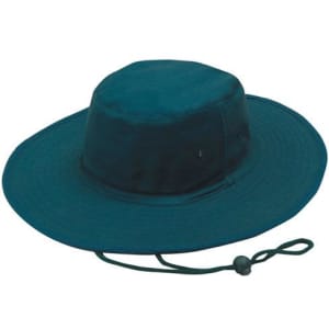 A teal canvas hat with a wide brim and adjustable chin strap. It features ventilation eyelets and a simple design.