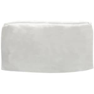 A white poly cotton chef's hat with a smooth, rounded top and a wide band. Features a small logo.