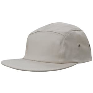 A beige cotton twill cap with a square front and ventilation holes on the sides.