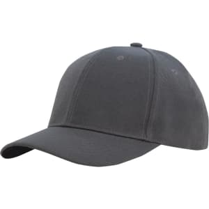 A grey cap with a curved peak and a discreet logo, crafted from premium twill material.