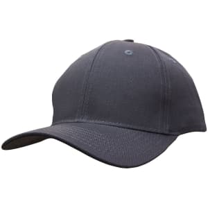 A grey cotton twill cap with a buckle, featuring a curved brim and a simple logo.