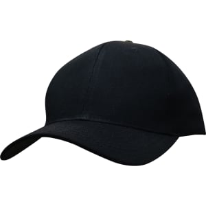 A black cotton twill cap with a curved brim and a discreet logo on the front.
