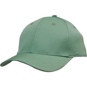 A mint green cap with a curved peak and stitching detail. It features ventilation holes and a branded logo.