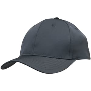 A dark grey cap featuring a curved brim and an adjustable strap, with a logo on the front.