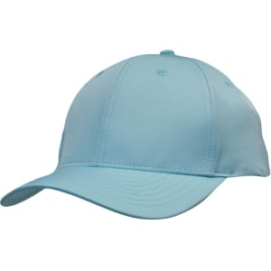 A blue cap with a rounded crown and a curved brim, featuring a logo on the front.