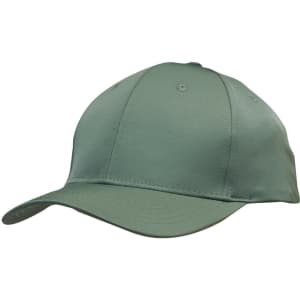 A green cap featuring a rounded crown and a curved brim, with a logo on the front.