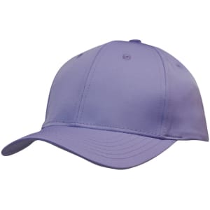 A purple sports cap with a curved visor and a logo on the front panel.