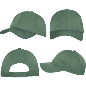 A green premium twill cap featuring a curved brim and adjustable back strap, with a logo on it.