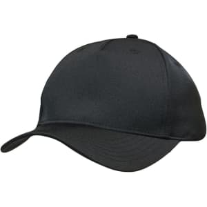 A black sports cap with a curved brim and a smooth, sleek design. It features a logo on the front.